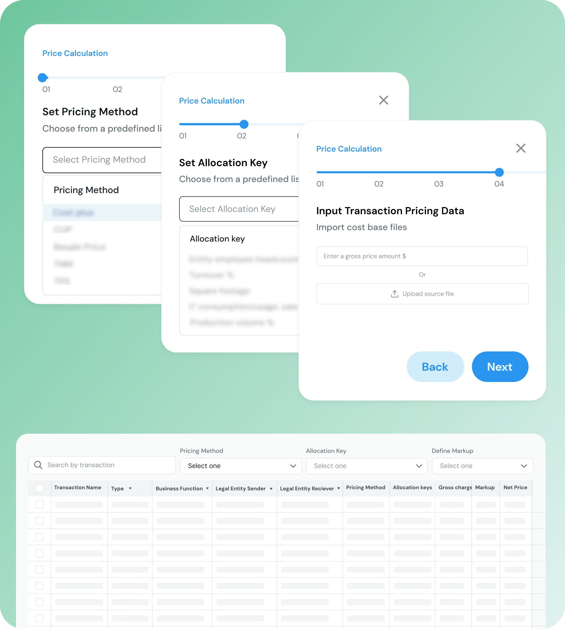 Pricing Calculation Screenshot