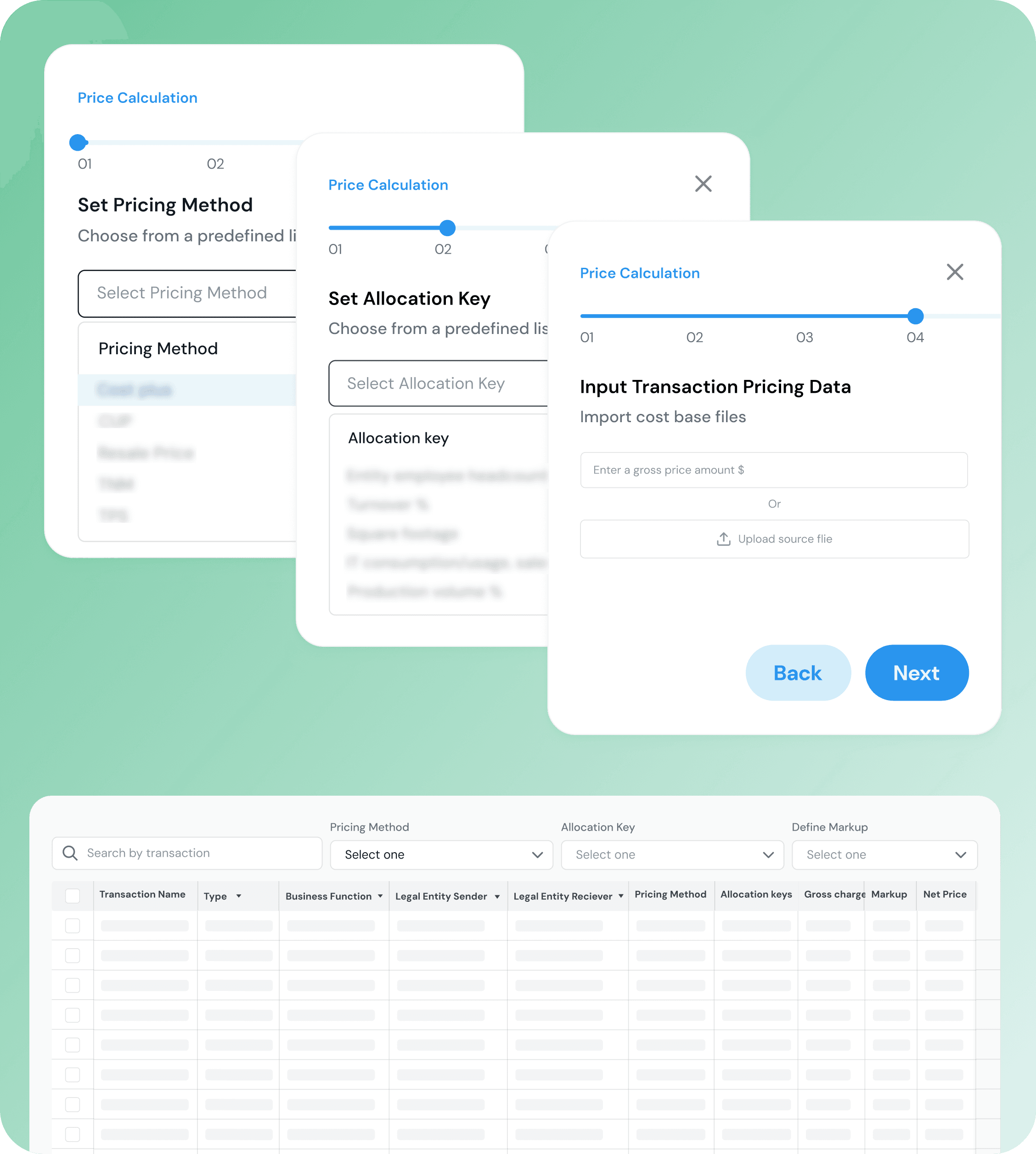 Pricing Calculation Screenshot